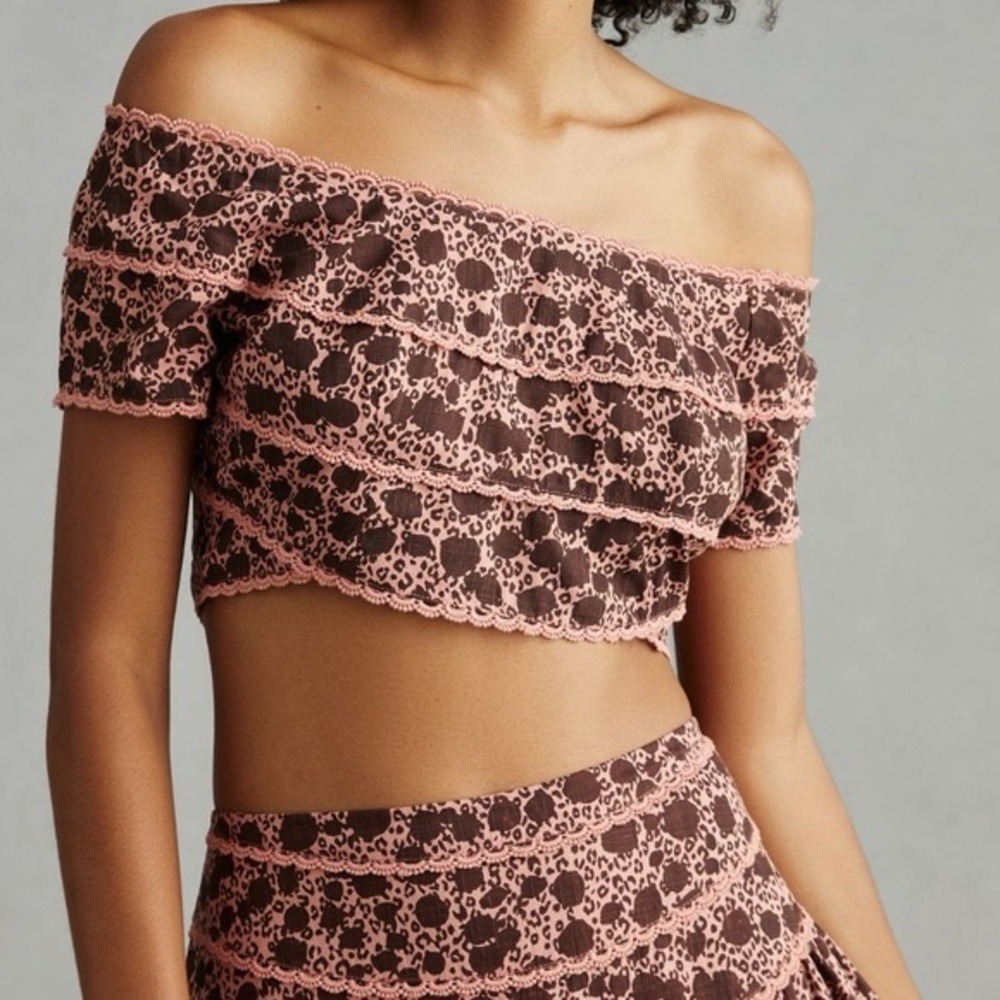 Anthropologie Off Shoulder Floral Crop Top Lace Trim Western Rodeo NWT 4